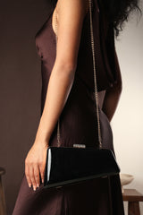 Lark Asymmetric Black Metallic Clutch Bag