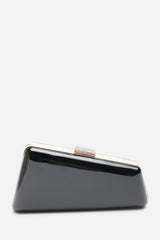 Lark Asymmetric Black Metallic Clutch Bag