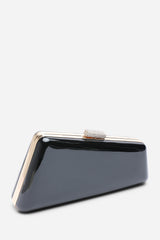 Lark Asymmetric Black Metallic Clutch Bag