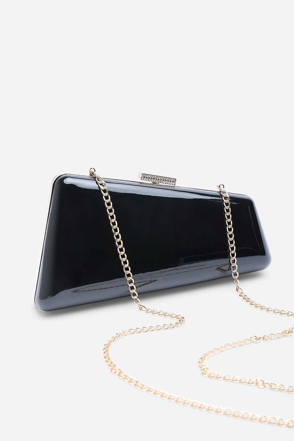 Lark Asymmetric Black Metallic Clutch Bag