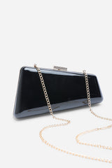 Lark Asymmetric Black Metallic Clutch Bag