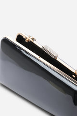 Lark Asymmetric Black Metallic Clutch Bag