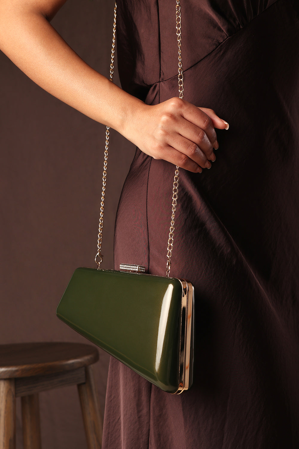 Lark Asymmetric Green Metallic Clutch Bag