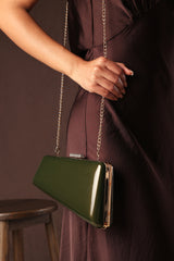 Lark Asymmetric Green Metallic Clutch Bag