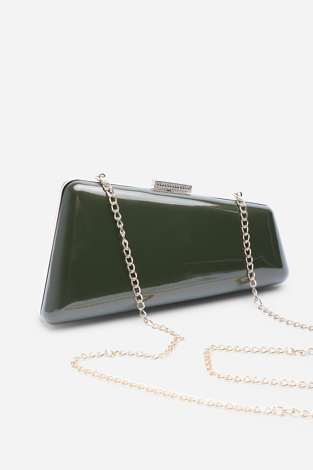 Lark Asymmetric Green Metallic Clutch Bag