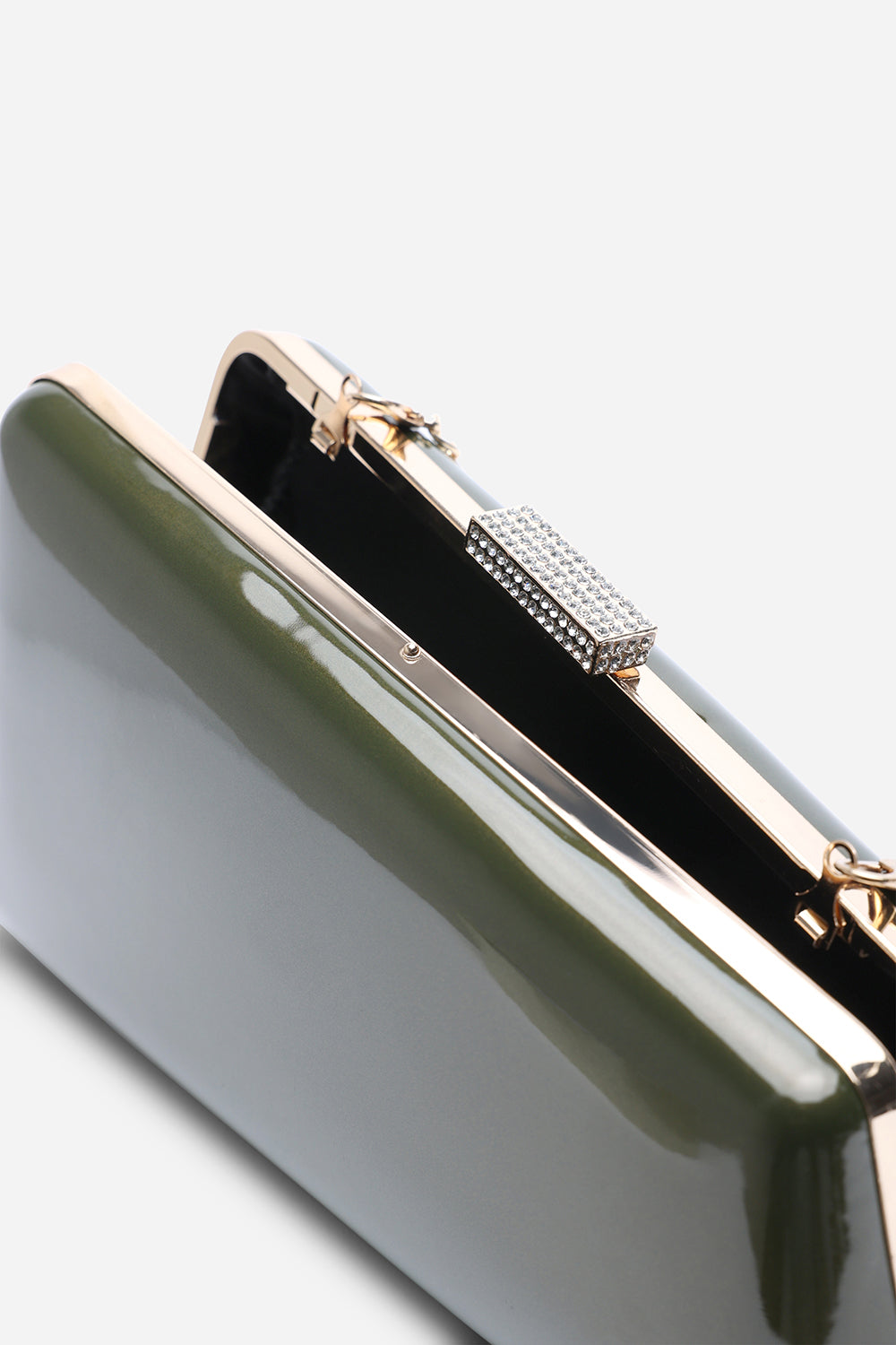 Lark Asymmetric Green Metallic Clutch Bag