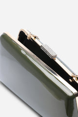 Lark Asymmetric Green Metallic Clutch Bag
