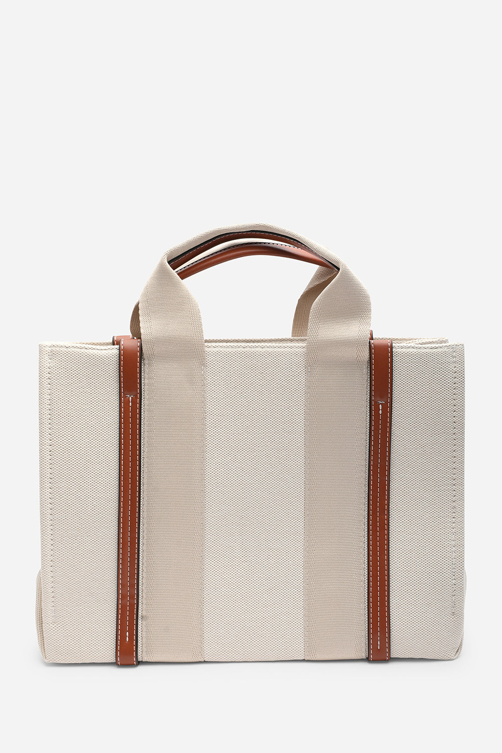 Margaret Canvas Stripe Tote Bag in Light Brown with Cross Body Strap