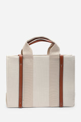 Margaret Canvas Stripe Tote Bag in Light Brown with Cross Body Strap