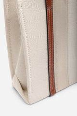 Margaret Canvas Stripe Tote Bag in Light Brown with Cross Body Strap