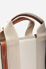Margaret Canvas Stripe Tote Bag in Light Brown with Cross Body Strap