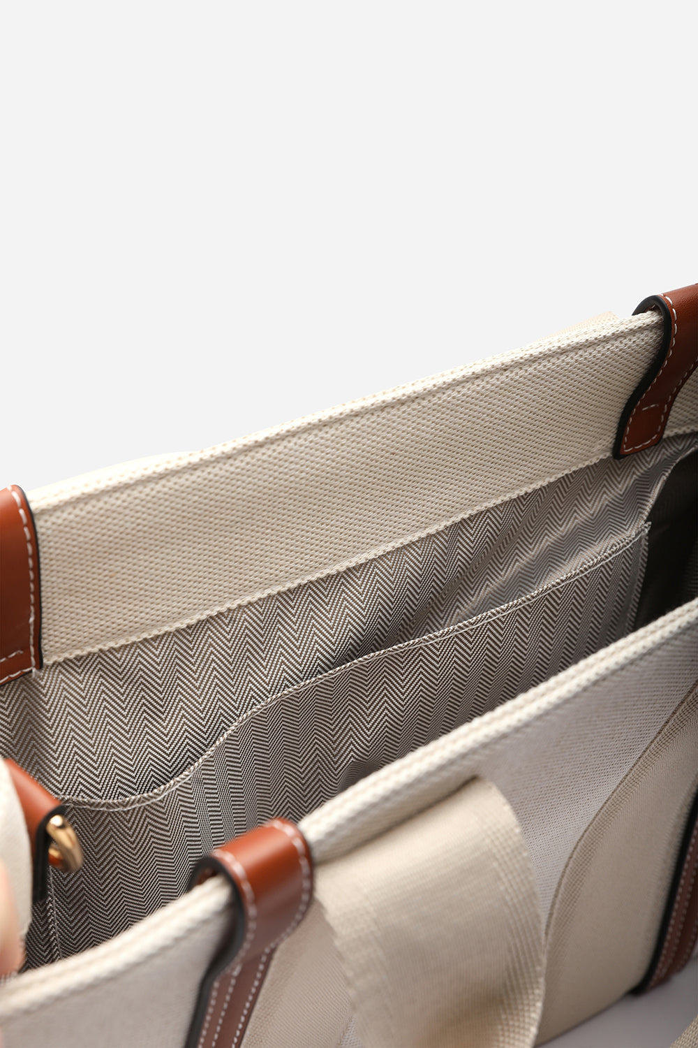 Margaret Canvas Stripe Tote Bag in Light Brown with Cross Body Strap