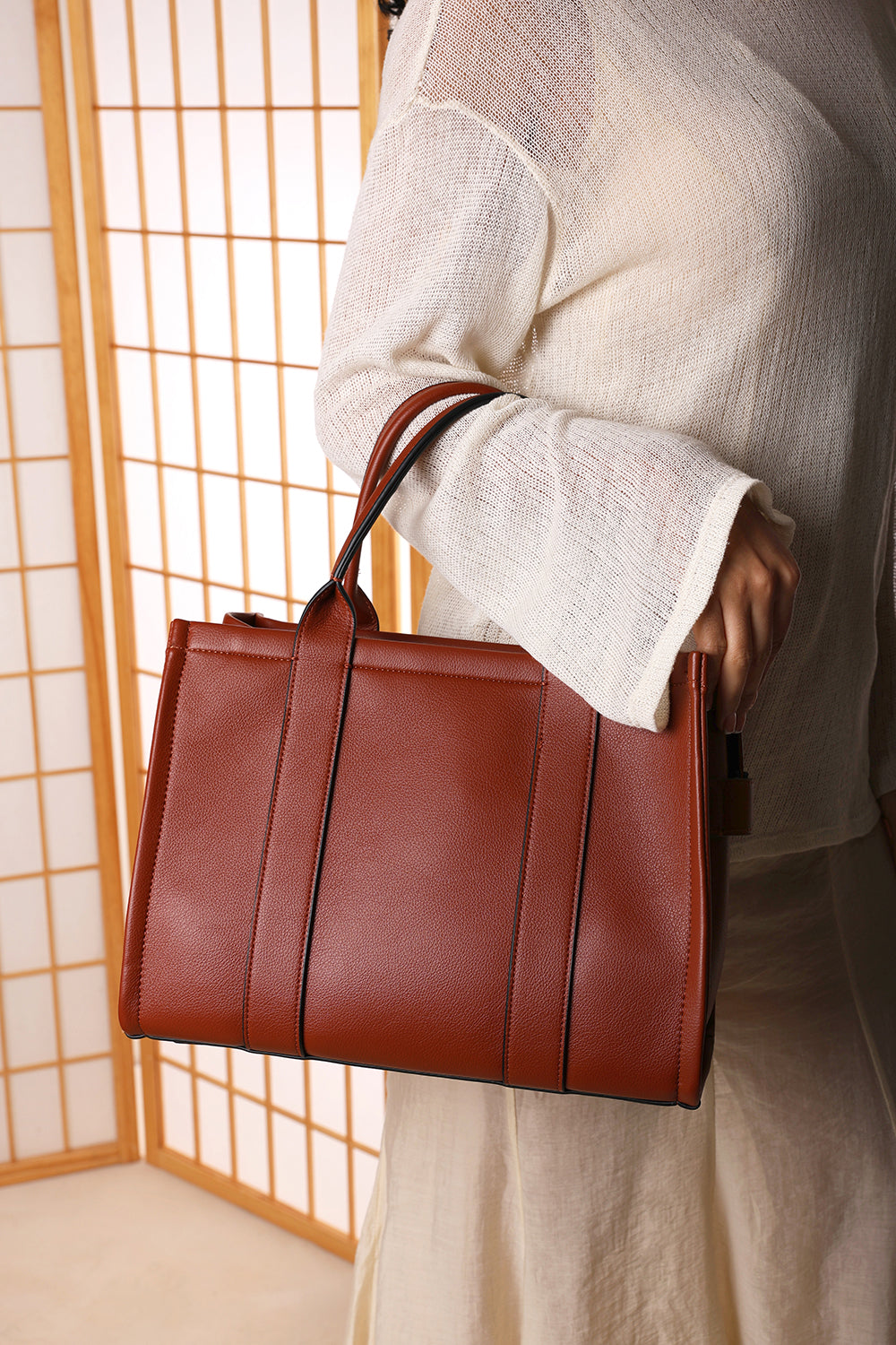 Quarry Dark Brown Tote bag With Top Grab Handles