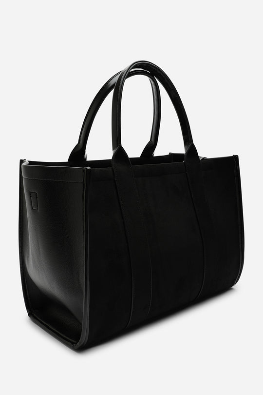 Quarry Black Suede Tote bag With Top Grab Handles