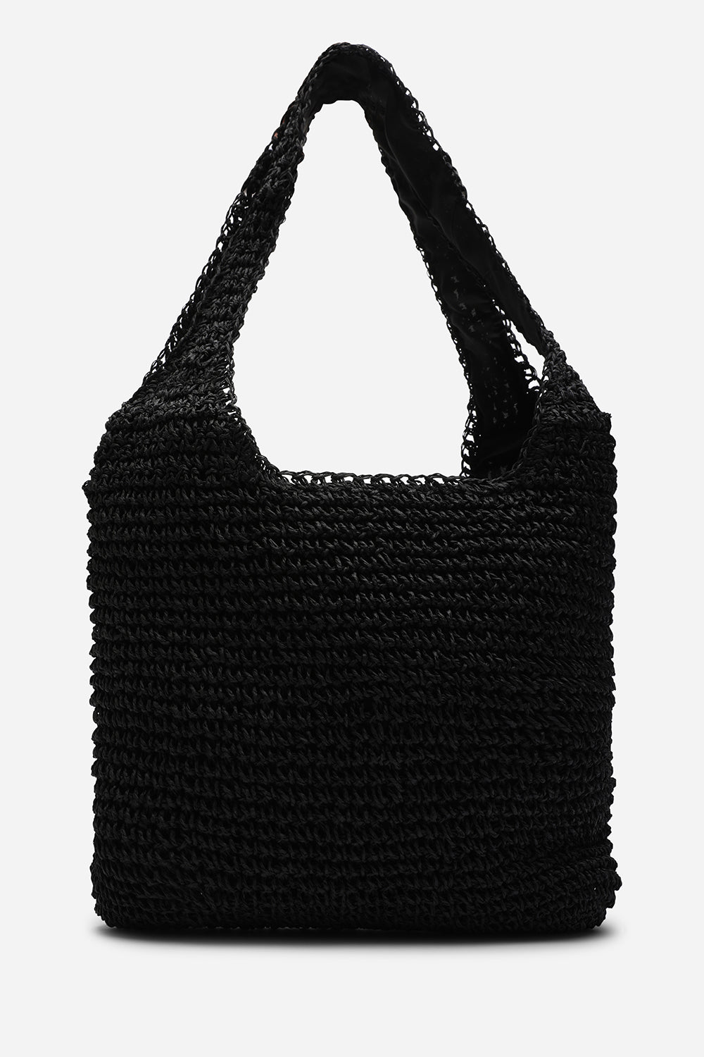 Islet Slouchy Black Raffia Shoulder Bag