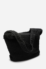 Islet Slouchy Black Raffia Shoulder Bag