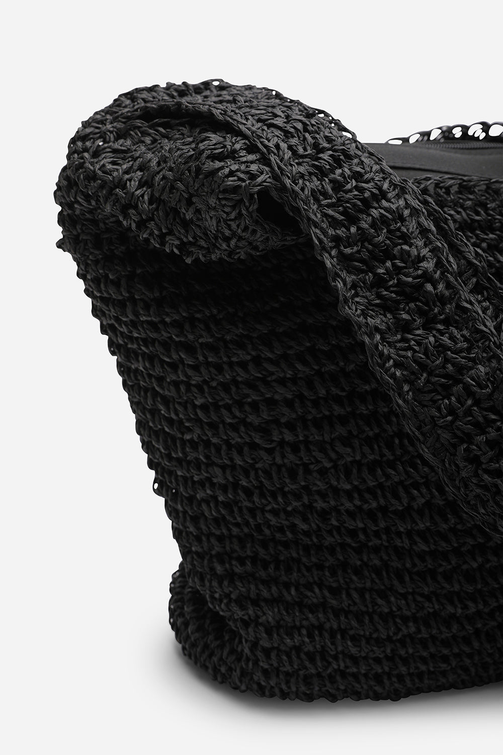 Islet Slouchy Black Raffia Shoulder Bag