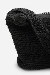 Islet Slouchy Black Raffia Shoulder Bag