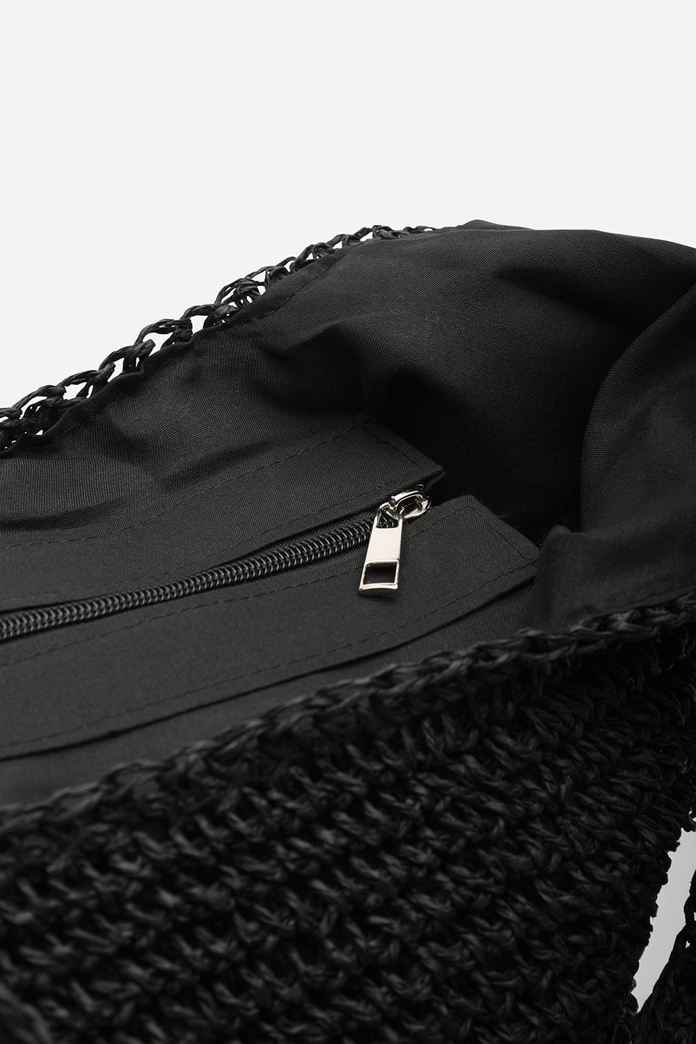 Islet Slouchy Black Raffia Shoulder Bag