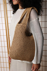 Islet Slouchy Brown Raffia Shoulder Bag