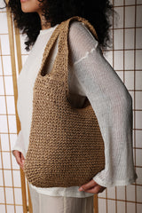 Islet Slouchy Brown Raffia Shoulder Bag