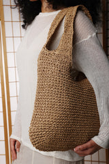 Islet Slouchy Brown Raffia Shoulder Bag