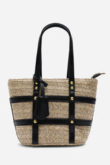 Alaia Small Raffia Bag with Studd Detail and Cross Body Strap in Black