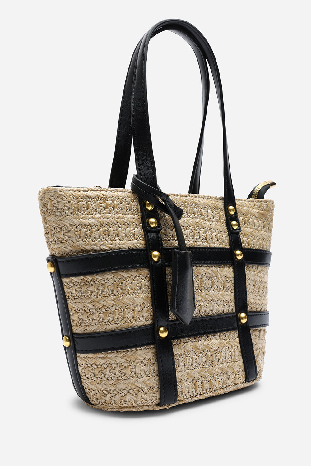 Alaia Small Raffia Bag with Studd Detail and Cross Body Strap in Black