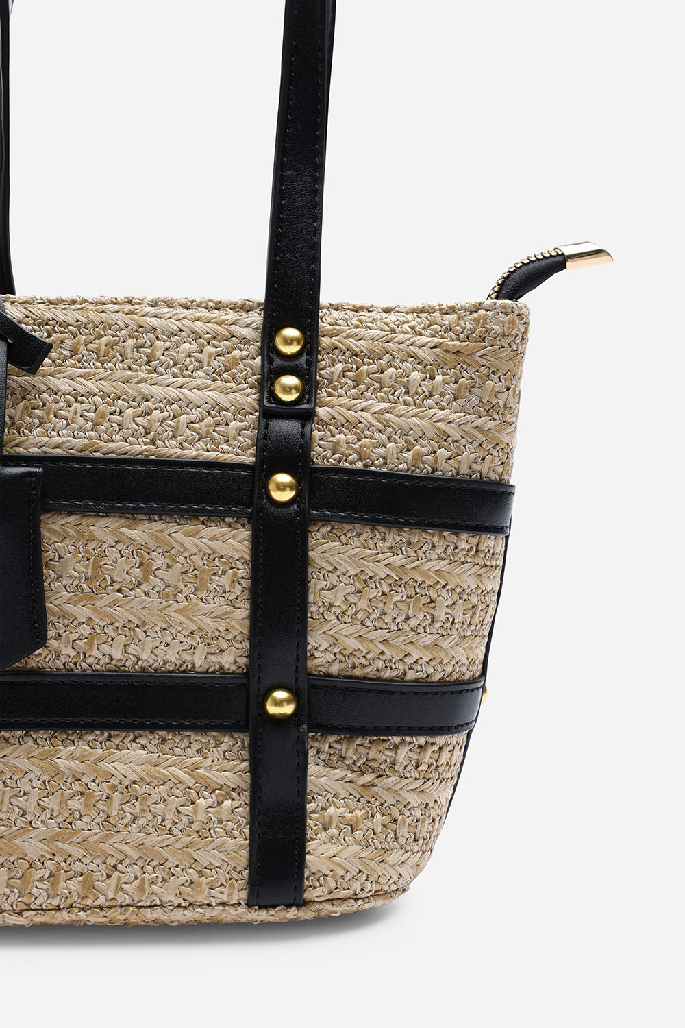 Alaia Small Raffia Bag with Studd Detail and Cross Body Strap in Black