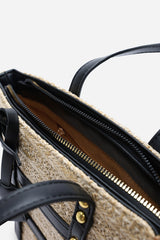 Alaia Small Raffia Bag with Studd Detail and Cross Body Strap in Black