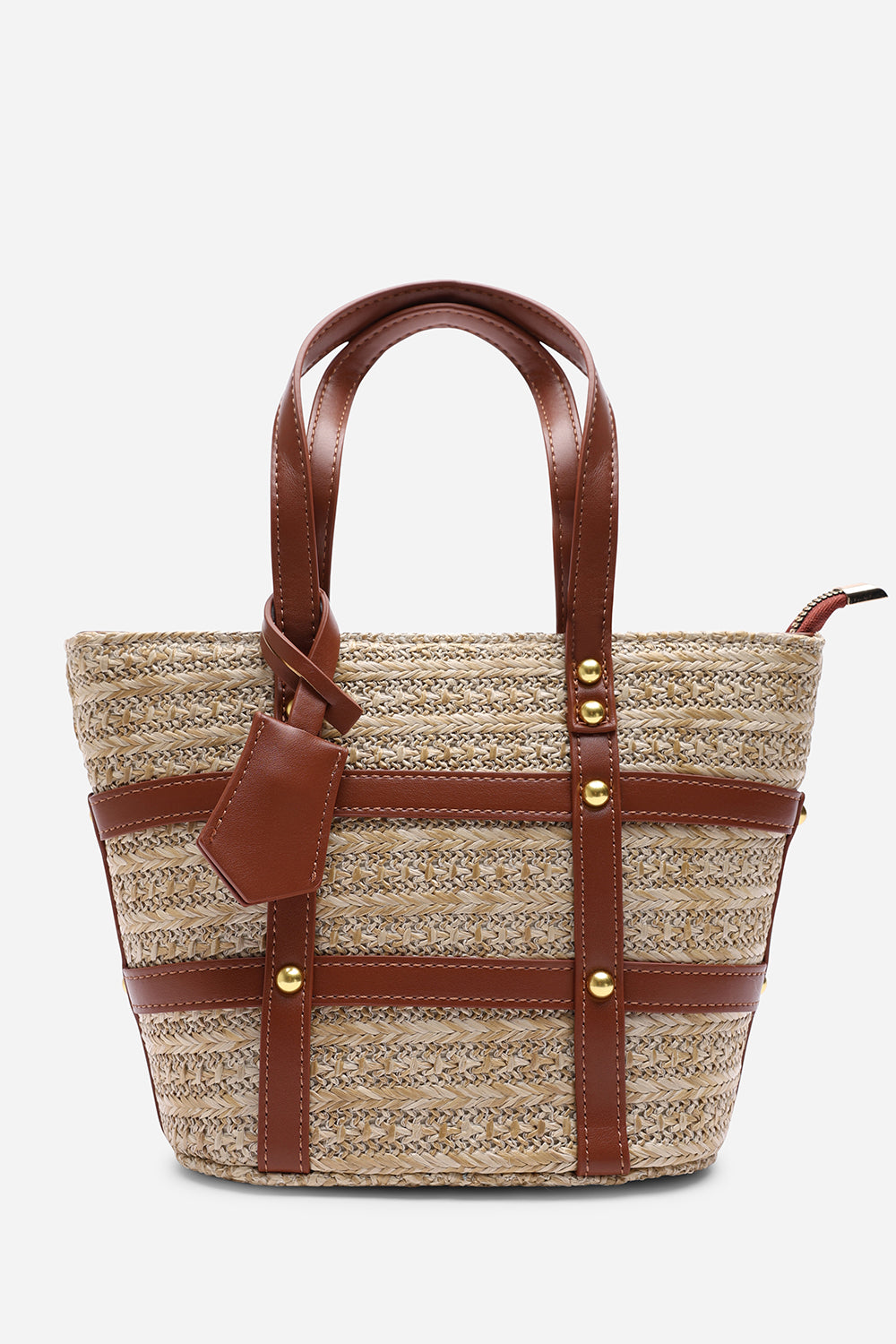 Alaia Small Raffia Bag with Studd Detail and Cross Body Strap in Tan