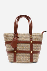Alaia Small Raffia Bag with Studd Detail and Cross Body Strap in Tan