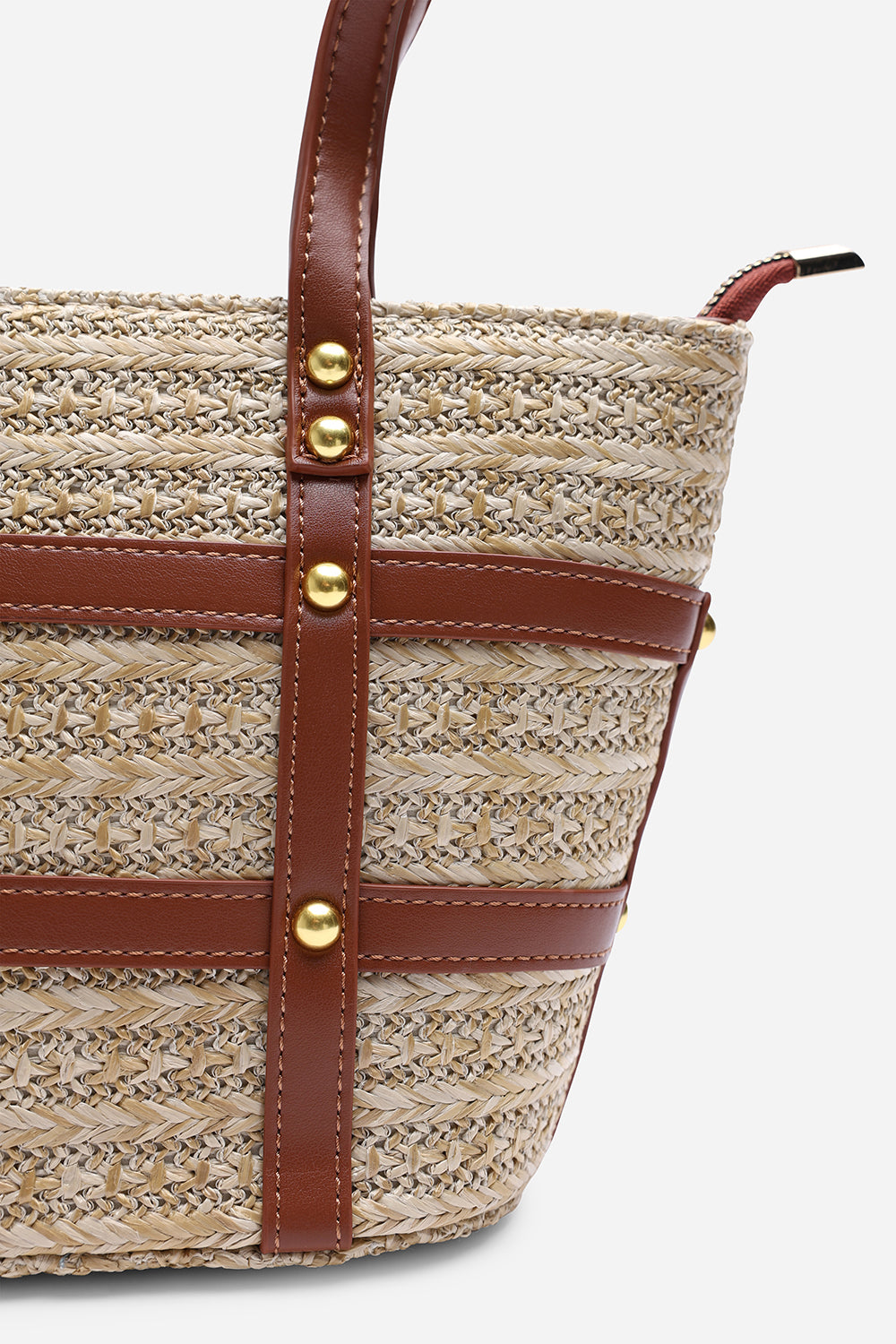 Alaia Small Raffia Bag with Studd Detail and Cross Body Strap in Tan