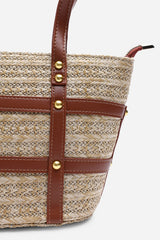 Alaia Small Raffia Bag with Studd Detail and Cross Body Strap in Tan