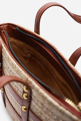 Alaia Small Raffia Bag with Studd Detail and Cross Body Strap in Tan