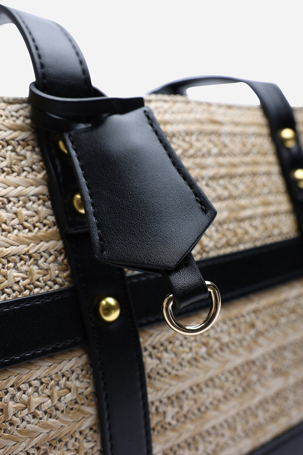 Catalina Large Raffia Bag with Stud Detail in Black
