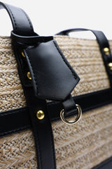 Catalina Large Raffia Bag with Stud Detail in Black