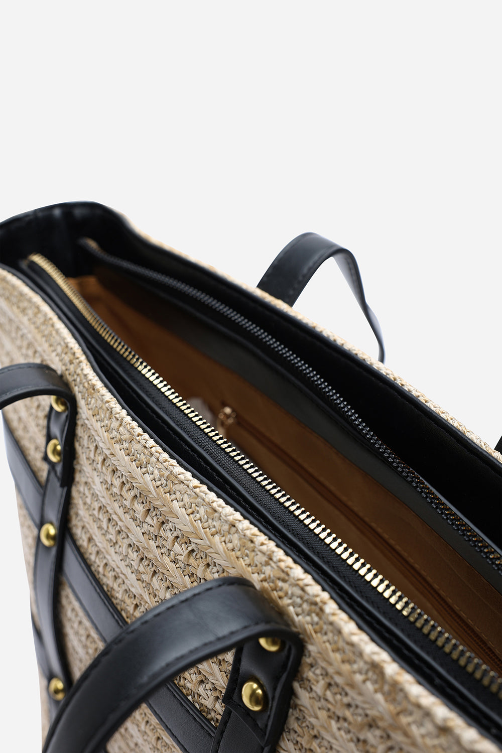 Catalina Large Raffia Bag with Stud Detail in Black