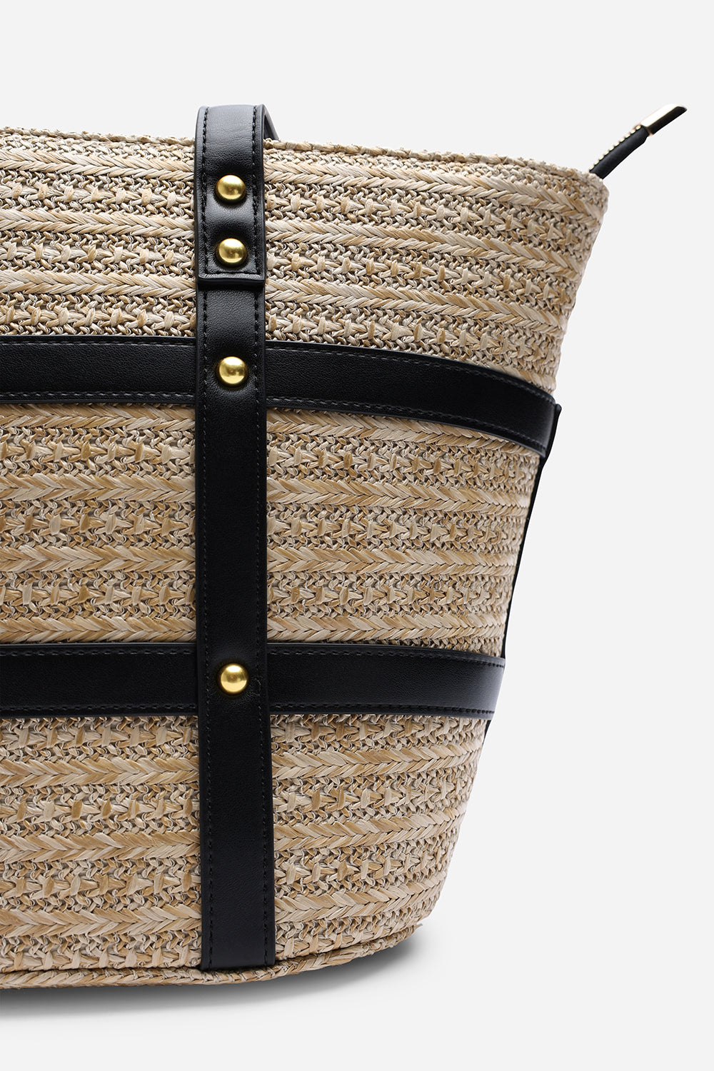 Catalina Large Raffia Bag with Stud Detail in Black