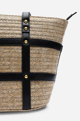 Catalina Large Raffia Bag with Stud Detail in Black