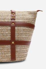 Catalina Large Raffia Bag with Stud Detail in Tan
