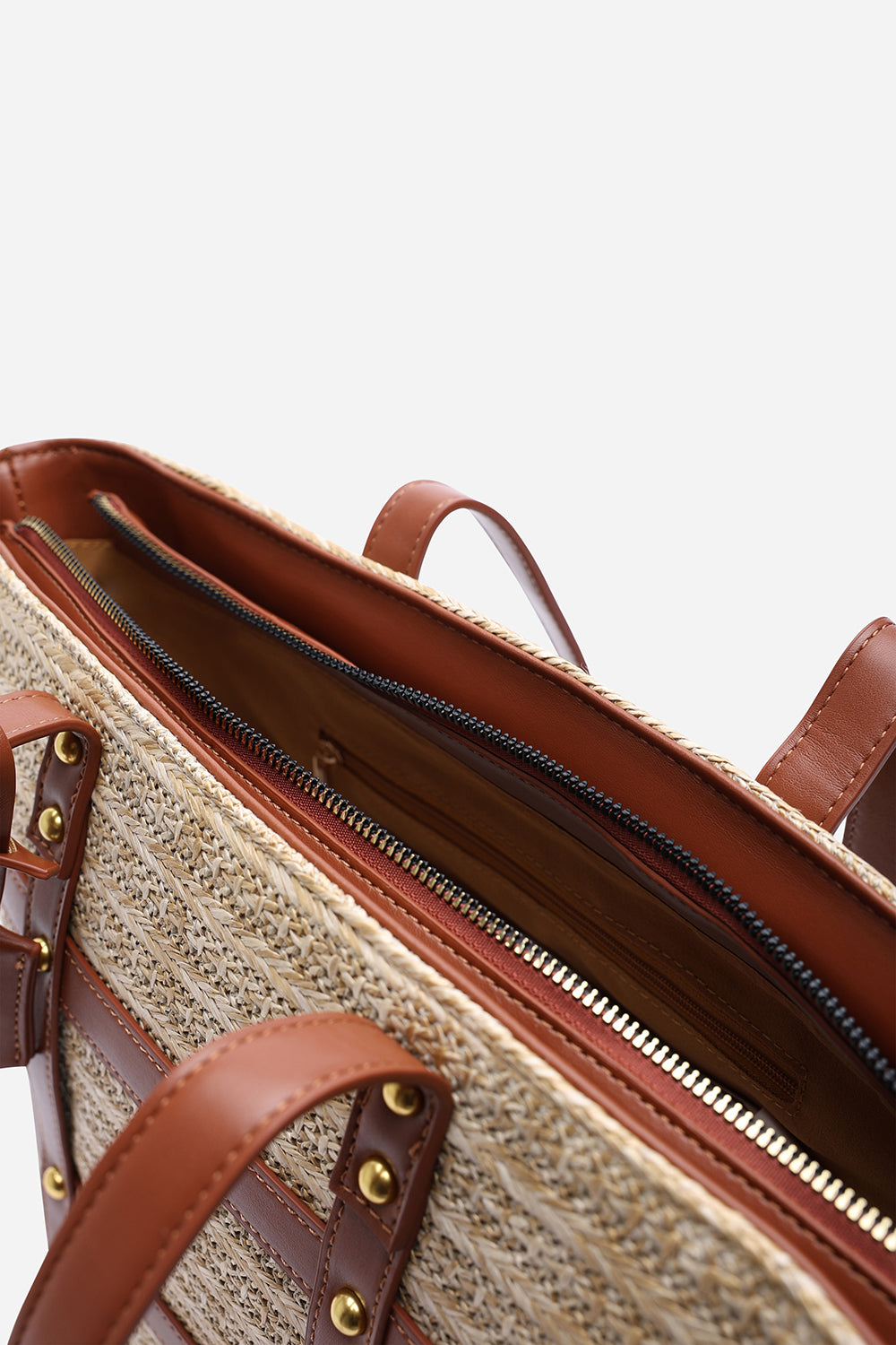 Catalina Large Raffia Bag with Stud Detail in Tan