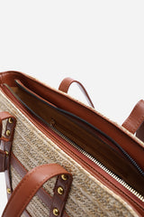 Catalina Large Raffia Bag with Stud Detail in Tan