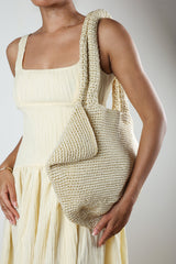 Givana Cream Woven Texture Shoulder Shopper Bag