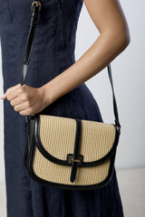 Amira Raffia Cross Body with Flap Bag in Black