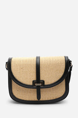 Amira Raffia Cross Body with Flap Bag in Black