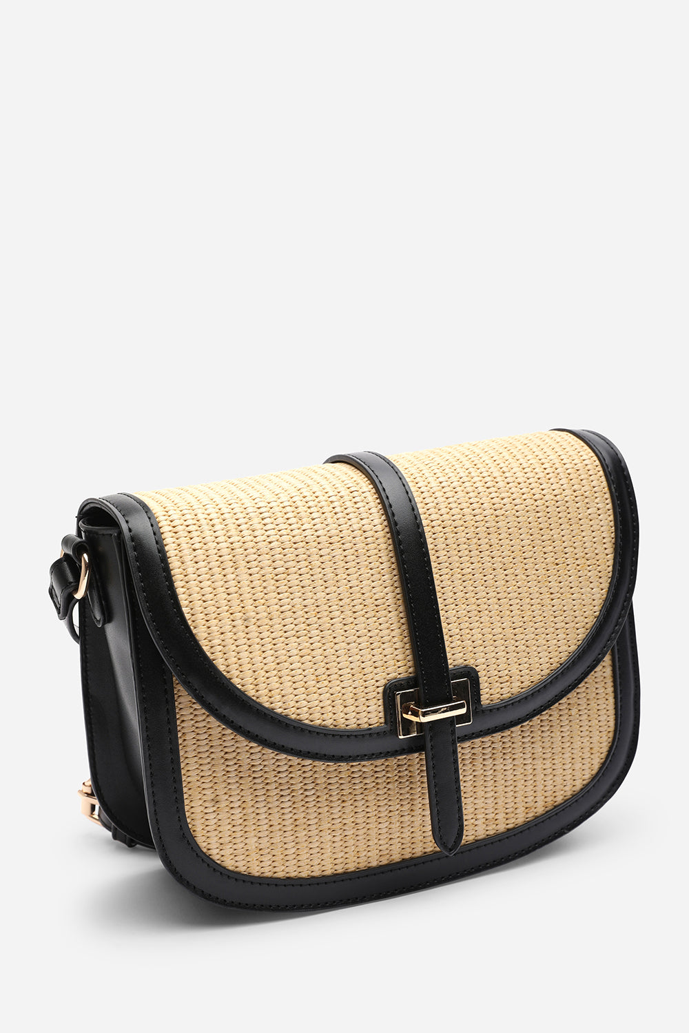 Amira Raffia Cross Body with Flap Bag in Black