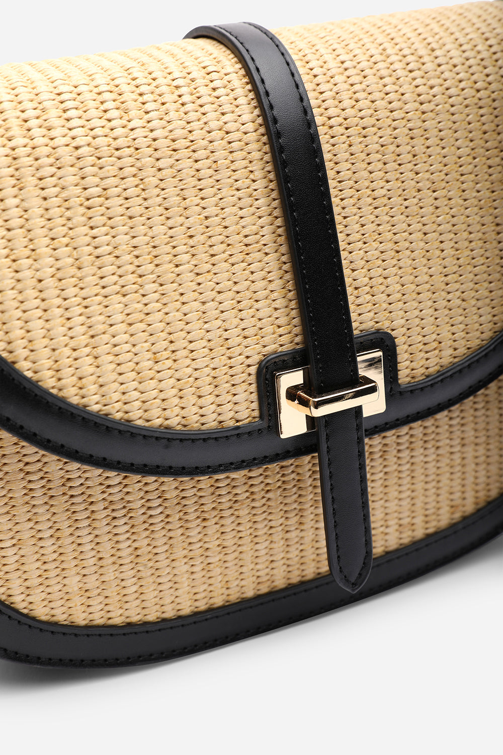 Amira Raffia Cross Body with Flap Bag in Black