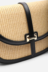 Amira Raffia Cross Body with Flap Bag in Black