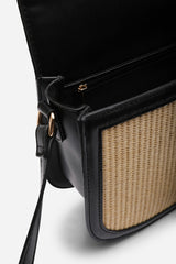 Amira Raffia Cross Body with Flap Bag in Black